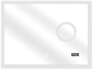 Aquamarin® Badspiegel mit LED Beleuchtung - EEK A++, Touchschalter, Dimmbar, Digitaluhr & Kosmetikpiegel, 80 x 60 cm