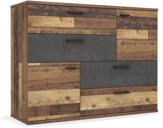 Möbel-Eins SKIV Kommode mit 2 Türen und 4 Schubkästen, Material Dekorspanplatte Old Wood Vintage/betonfarbig