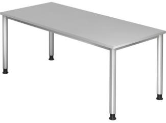Schreibtisch HS19 4-Fuß rund 180x80cm Grau Gestellfarbe: Silber