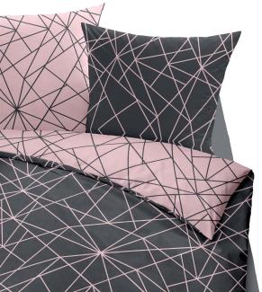 Dormisette Biber Bettwäsche 4tlg grau rosa 2294-93 | Bettwäsche-Set aus 100% Baumwolle | 4 teilige Wende-Bettwäsche 135x200 cm & Kissen 80x80 cm | Geometrisches Muster Linien