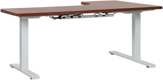 Schreibtisch elektrisch höhenverstellbar, linksseitig, Spanplatte braun, 65-131 x 160 x 110 cm