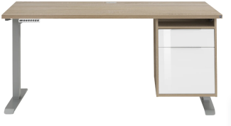 Maja Möbel Edjust Schreibtisch mit Container höhenverstellbar 5515 Roheisen natur lackiert | Sonoma-Eiche