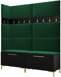 Garderoben-Set Zinetto V mit 8 Stück Gepolstertes Wandpaneel Pag 84x42 und 3 Stück 42x42 (Schwarz + Gold, Manila 35)