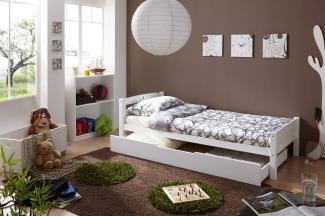 Tagesbett-Bett SALIN Buche Massiv Weiß 90x200 cm inkl. Schubkasten