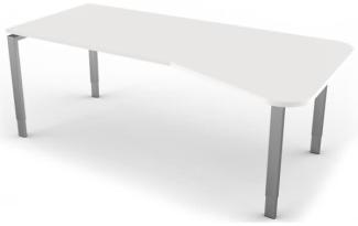 Freiformtisch mit 4-Bein-Gestell, 195x80 / 100cm, Weiß / Silber