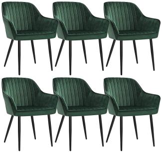 Esszimmerstuhl 6er Set, Sessel, Polsterstuhl mit Armlehnen, Metallbeine, Samtbezug, Sitzbreite 49 cm, max. 120 kg, für Arbeitszimmer, Wohnzimmer, Schlafzimmer, Grün LDC087C01-6