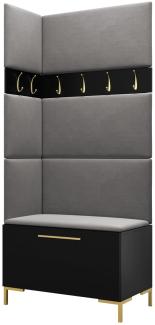 Garderoben-Set Zinetto IV mit 4 Stück Gepolstertes Wandpaneel Pag 84x42 und 3 Stück 42x42 (Schwarz + Gold, Manila 16)