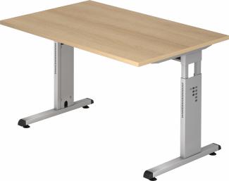 bümö® Schreibtisch O-Serie höhenverstellbar, Tischplatte 120 x 80 cm in Eiche, Gestell in silber