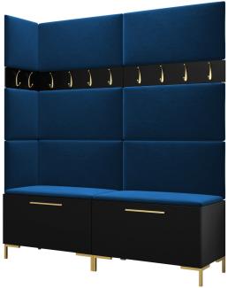 Garderoben-Set Zinetto V mit 8 Stück Gepolstertes Wandpaneel Pag 84x42 und 3 Stück 42x42 (Schwarz + Gold, Manila 26)