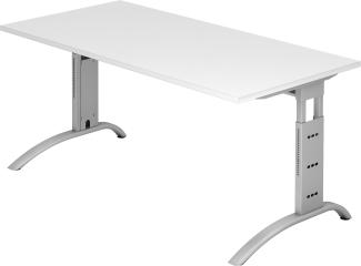 bümö® Schreibtisch F-Serie höhenverstellbar, Tischplatte 160 x 80 cm in weiß, Gestell in silber