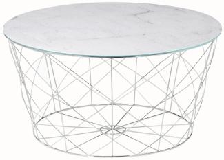 Tisch Couchtisch Durchmesser 80 cm Metall und Glas Chrom/Weiß
