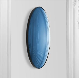Casa Padrino Luxus Spiegel Blau / Schwarz Ø 91 cm - Runder konvexer Wandspiegel - Luxus Möbel