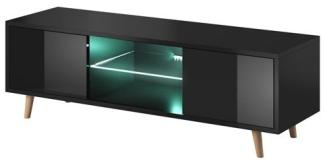 Lowboard "Sweden" TV-Unterschrank 140 cm schwarz Hochglanz inklusive LED