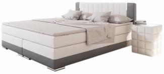 SalesFever Bett Boxspringbett 200 x 200 cm LED weiß/grau Kunstleder Holz