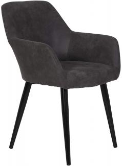 Esszimmerstuhl Lounge- Relax Sessel Roberta stabil Stoffbezug anthrazit grau Metallgestell schwarz
