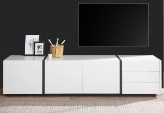 TV-Lowboard Design-M in weiß matt und Fresco grau 210 x 50 cm