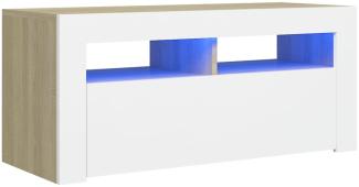 vidaXL TV-Schrank mit LED-Leuchten Weiß Sonoma-Eiche 90x35x40 cm, Mit Beleuchtung [804324]