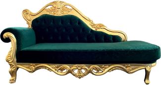 Casa Padrino Luxus Barock Chaiselongue Grün / Gold - Handgefertigte Massivholz Recamiere mit edlem Samtstoff und elegantem Muster