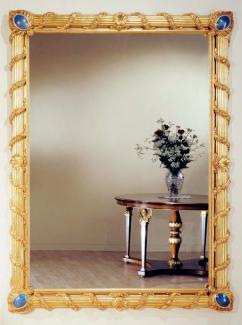 Casa Padrino Luxus Barock Spiegel Gold / Blau - Prunkvoller Massivholz Wandspiegel im Barockstil - Barock Möbel - Luxus Qualität - Made in Italy