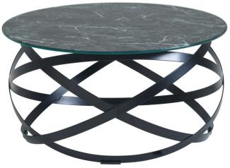 Couchtisch "Baoding" aus Tischplatte: foliertes Einscheibensicherheitsglas Metallgestell: pulverbeschichtetes Stahlblech in Schwarz. Abmessungen (B/H/T) 60x30x60 cm