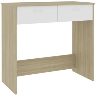 Schreibtisch, Spanplatte Weiß/ Sonoma-Eiche, 80 × 40 × 75 cm