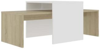 2er-Set Couchtisch, Spanplatte weiß/Sonoma-Eiche 100 x 48 x 40 cm