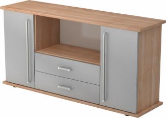bümö® Sideboard mit Türen, Schubladen und Chromgriffen in Nussbaum/Silber