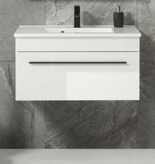 Waschbeckenunterschrank hängend mit Waschbecken Design-D in Hochglanz weiß 80 cm