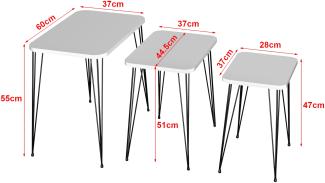 [en. casa] Beistelltisch-Set Rudkøbing Satztisch 3er Set Weiß Wohnzimmertisch mit eckiger Tischplatte Hairpinlegs Metall Sofatisch