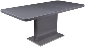 Esstisch Douglas, HG grau Platte mit Grauglas, Boden Edelstahl poliert,140-180x90cm