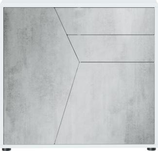 Vladon Sideboard Benny, Kommode mit 2 Türen und 2 Schubladen, Weiß matt/Beton Oxid Optik (79 x 74 x 36 cm)