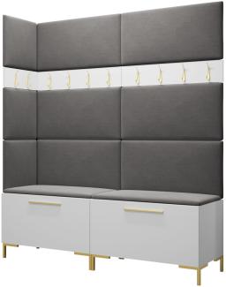 Garderoben-Set Zinetto V mit 8 Stück Gepolstertes Wandpaneel Pag 84x42 und 3 Stück 42x42 (Weiß + Gold, Manila 16)