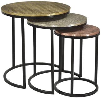 Sit Möbel 3-Satz-Tisch L = 45 x B = 45 x H = 49 cm Platten mit Messing, Weißmetall bzw. Kupfer beschlagen, Gestell antikschwarz
