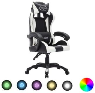 Gaming-Stuhl mit RGB LED-Leuchten Weiß und Schwarz Kunstleder, Ausstattung: ohne Fußstütze, Mit Beleuchtung [288001]
