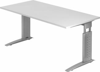 bümö® Schreibtisch U-Serie höhenverstellbar, Tischplatte 160 x 80 cm in weiß, Gestell in silbergrau
