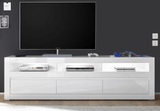TV-Lowboard Nobile in Hochglanz weiß / Stone Design grau 217 x 63 cm