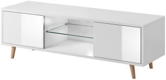 Domando Lowboard Terni M1 Modern für Wohnzimmer Breite 140cm, Holzfüße, Hochglanz, Weiß Matt und Weiß Hochglanz