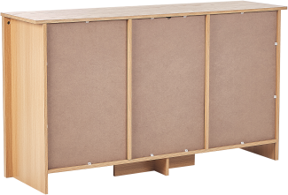 Sideboard Heller Holzfarbton Faserplatte Halbhoch mit Schubladen Schränken Metallgriffen Klassich Retro Schlafzimmer Wohnzimmer Aufbewahrung