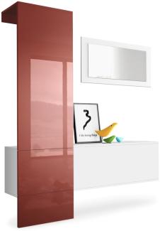 Vladon Garderobe Carlton Set 4, Garderobenset bestehend aus 1 Garderobenpaneel, 1 Schrankmodul und 1 Wandspiegel, Weiß matt/Bordeaux Hochglanz (156 x 193 x 35 cm)