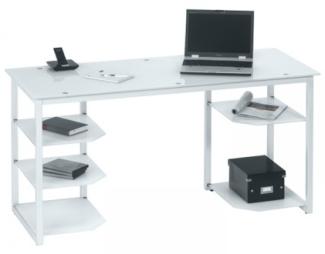 Schreibtisch 9552 mit Glasböden Metall weiß - Weißglas