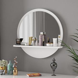 Yurupa Spiegel mit Regal,Runder Wandspiegel 45 x 45 cm,Flurspiegel,Badspiegel,Badezimmerspiegel,für Wohnzimmer Diele Schlafzimmer Büro,Modernes Design, Weiß,RK-W