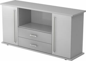 bümö® Sideboard mit Türen, Schubladen und Chromgriffen in grau