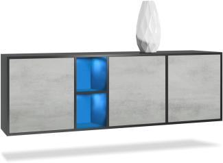 Sideboard Kommode Cuba, Korpus in Schwarz matt / Fronten in Beton Oxid Optik, inkl. LED Beleuchtung