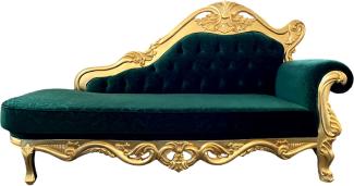 Casa Padrino Luxus Barock Chaiselongue Grün / Gold - Handgefertigte Massivholz Recamiere mit edlem Samtstoff und elegantem Muster - Prunkvolle Barock Möbel
