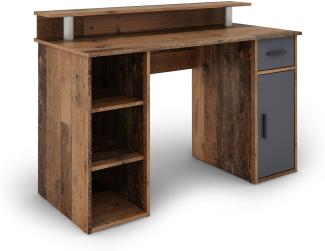 byLIVING Schreibtisch DIEGO / Arbeits-Tisch mit viel Stauraum in Old Wood-Optik / Fronten in anthrazit / Computer-Tisch / 1 Schublade, 1 Tür, 3 offene Fächer / 120x88x55cm (BxHxT)
