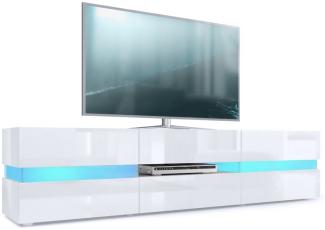Vladon Lowboard Flow, TV-Kommode mit Ambient Light Verglasung mit 2 Türen, 1 Schublade und 1 Klappe, Weiß Hochglanz/Weiß Hochglanz, inkl. LED-Beleuchtung (177 x 45 x 39 cm)