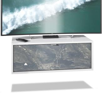 TV Board Lana 80 Hängeschrank Lowboard 80 x 29 x 37 cm, Korpus in Weiß Matt, Fronten in Marmor Graphit