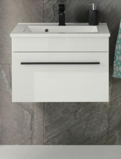 Waschbeckenunterschrank hängend mit Waschbecken Design-D in Hochglanz weiß 60 cm