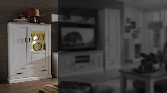 Vitrine mit LED 'LIMA' Highboard in Pinie hell Taupe