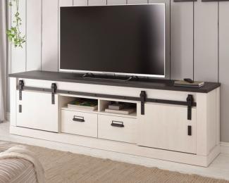TV-Lowboard Stove in weiß Pinie und anthrazit Landhaus 201 x 61 cm